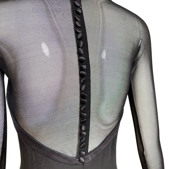 VERA WANG 1995 Vintage Black Sheer Sleeve Silk Mini Dress - Picture 3 of 8